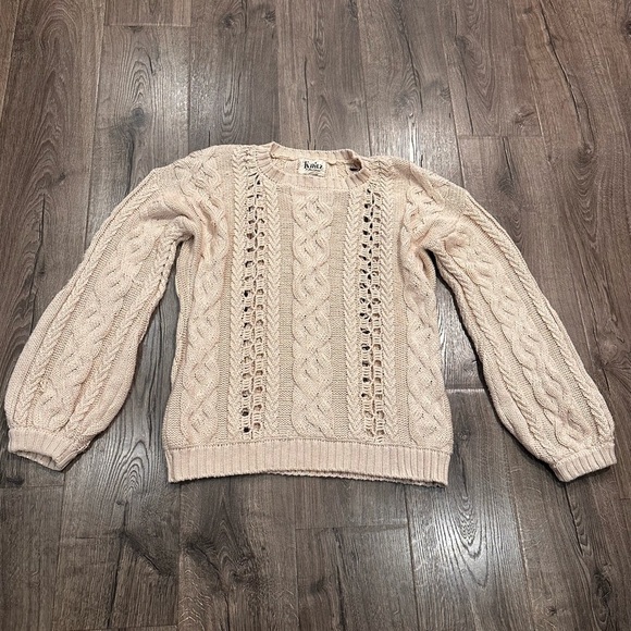 Knitz For Love And Lemons Chunky Cable Knit Sweater Bishop Sleeve S Slouchy Boho - Picture 9 of 12